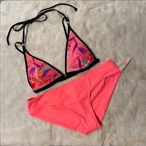 NEW(S/M) Victoria’s Secret PINK Bikini Orange Floral Geometric Small Medium